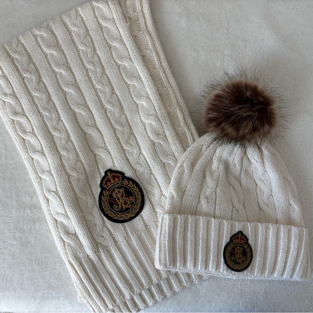 Lauren Ralph Lauren Knit Scarf & Pom Beanie Set